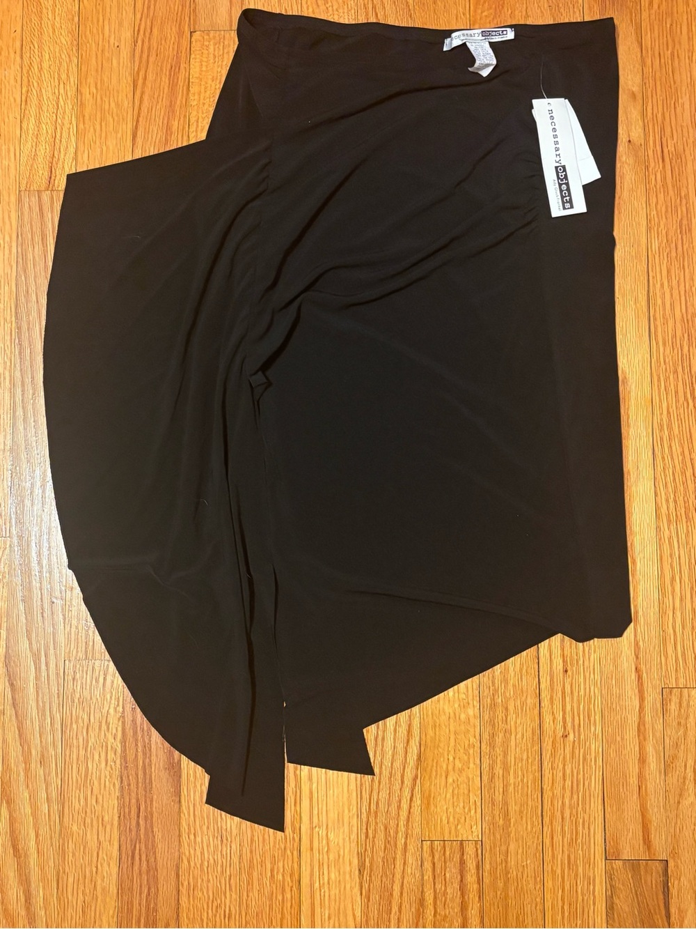 VTG 90s Necessary Objects Asymmetrical Ruched Midi Skirt Black Large NWT - Picture 2 of 8